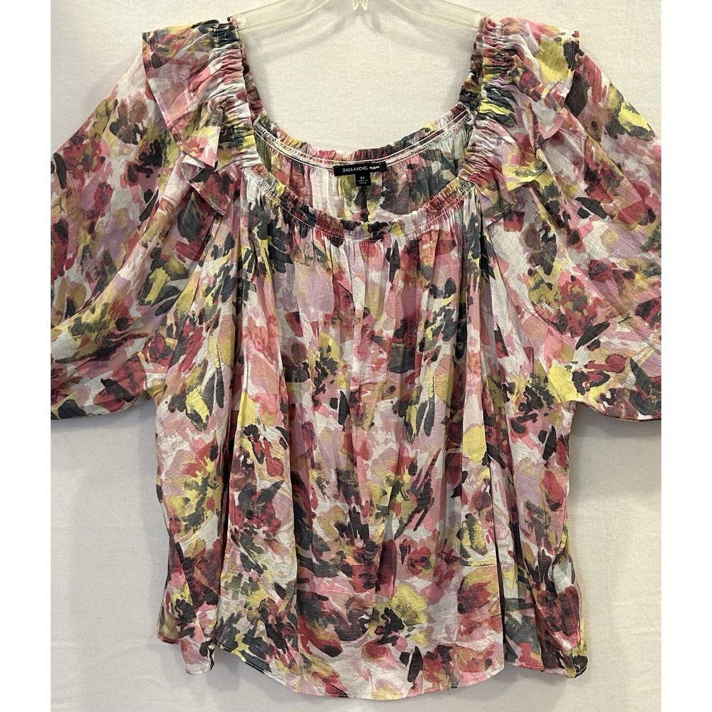 Zac & Rachel 3/4 Sleeve or Off Shoulder Blouse Sz2X Floral Lilac Rose Multicolor